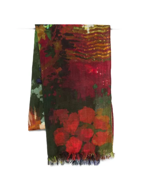 YAVI floral-print frayed scarf