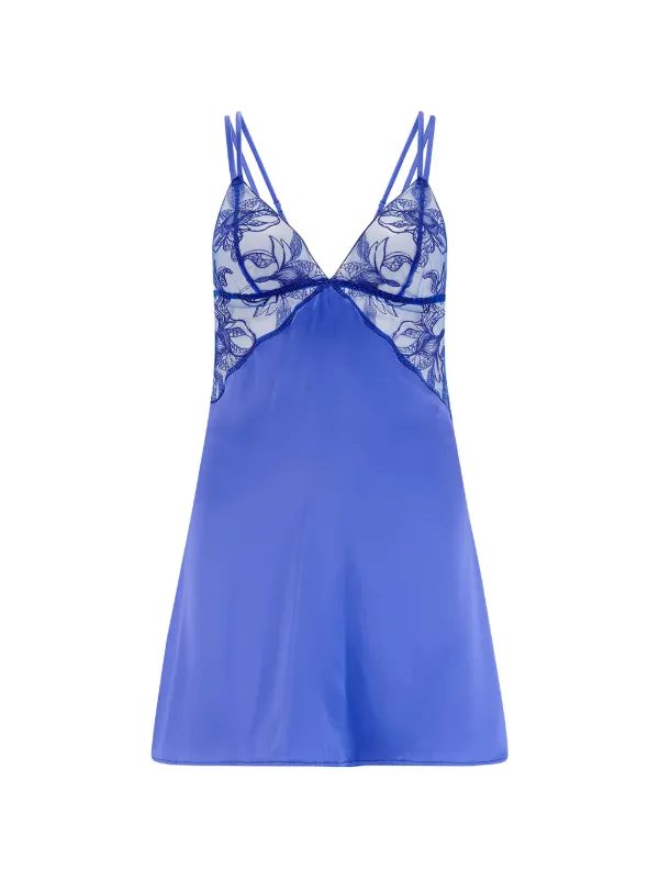 blue babydoll slip dress Fleur Of England Iris Silk Night | while the sheer construction LowStock:43457129775155 Mock Neck Side Skirt Color:Rose Champagne