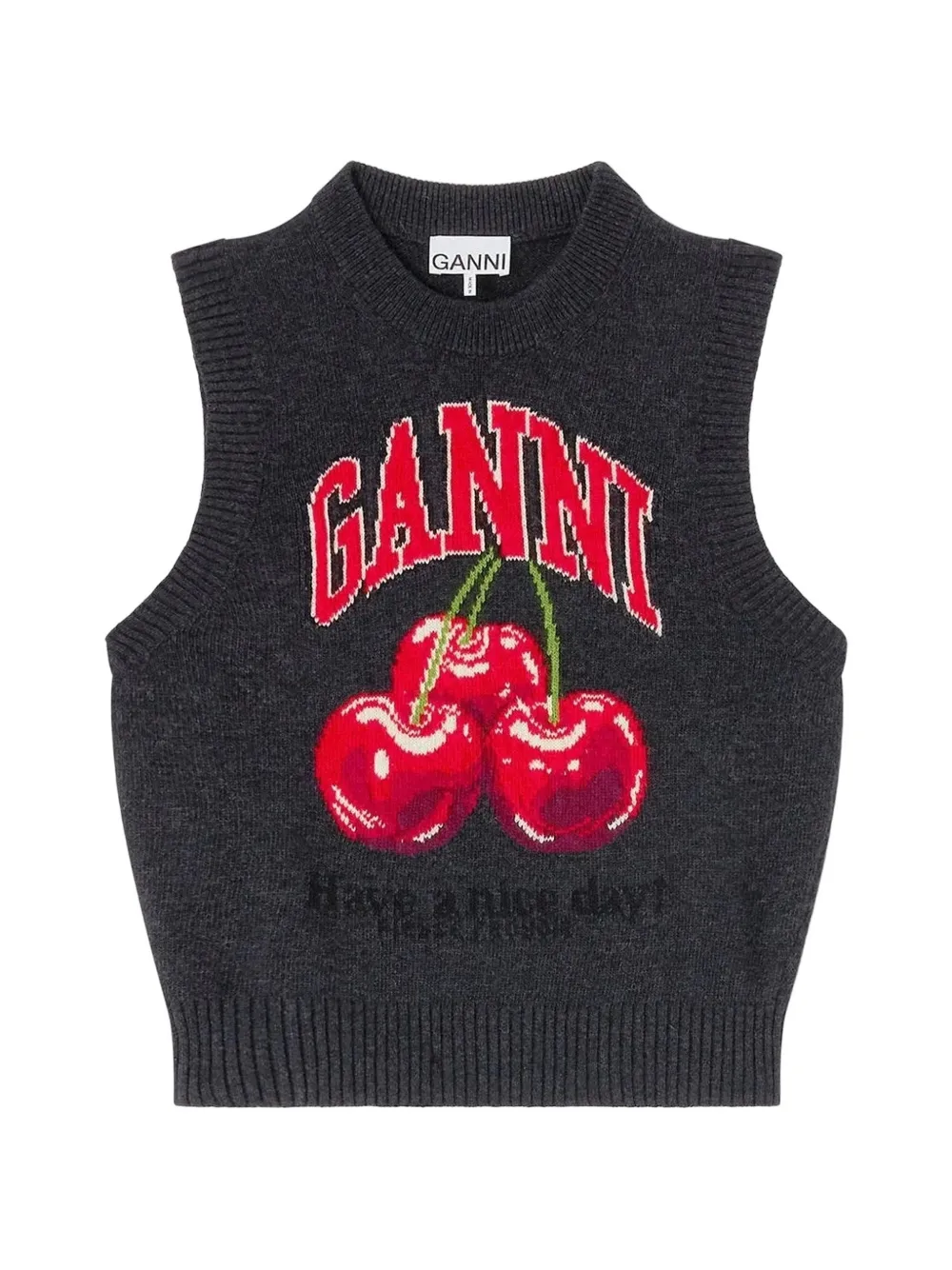 GANNI cherry-print wool vest - Grigio