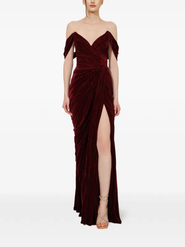 iris serban red dress Iris Serban Charlotte off-shoulder Slit Maxi Dress | Red