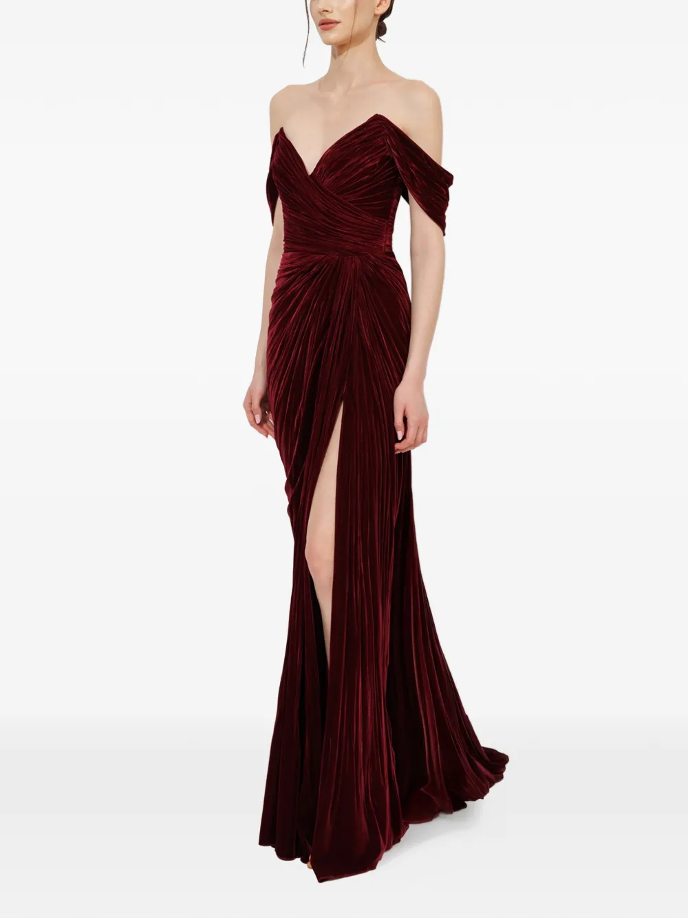 Iris Serban Charlotte off-shoulder maxi-jurk met split Rood