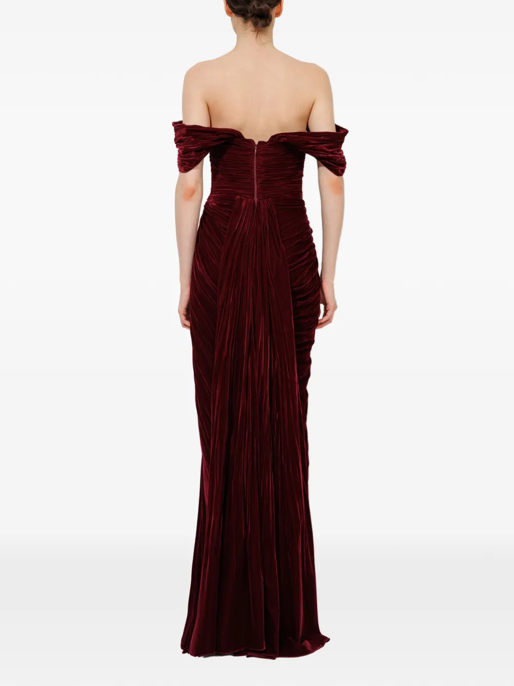 Iris Serban Charlotte off-shoulder maxi-jurk met split Rood