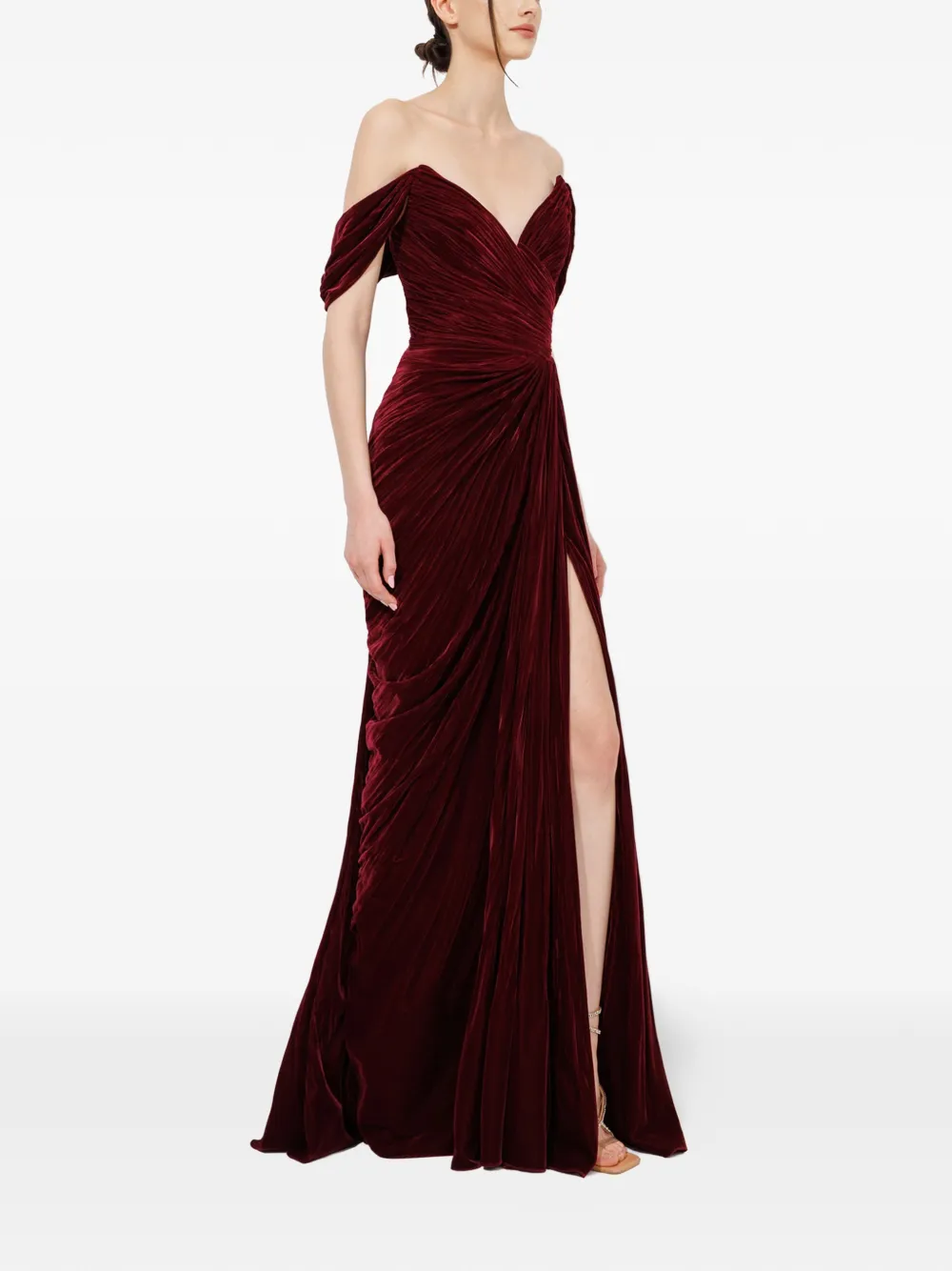 Iris Serban Charlotte off-shoulder maxi-jurk met split Rood