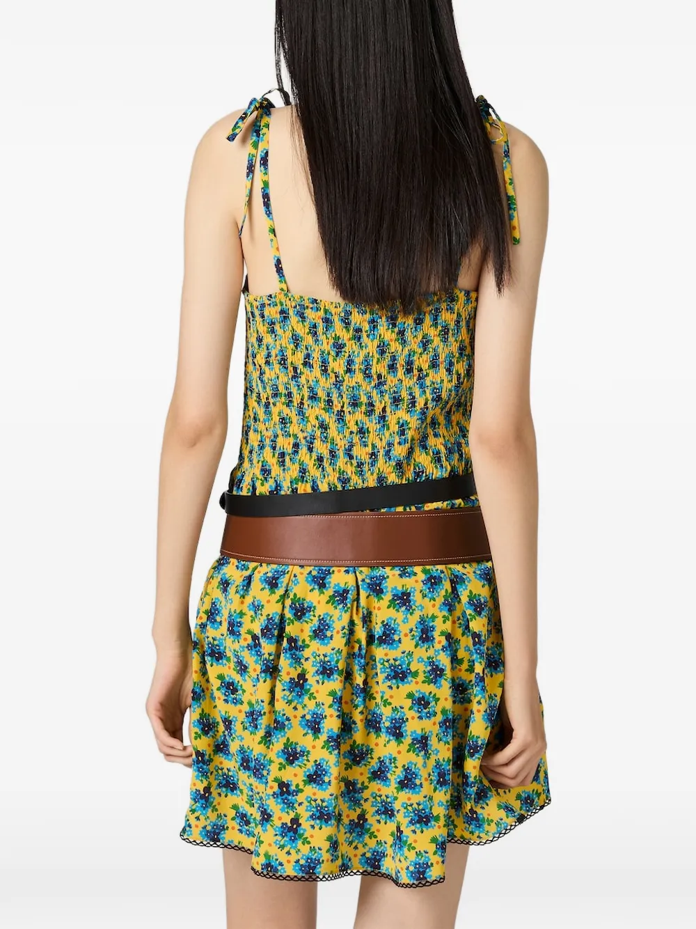 Miu Gelaagde jurk met bloemen Geel