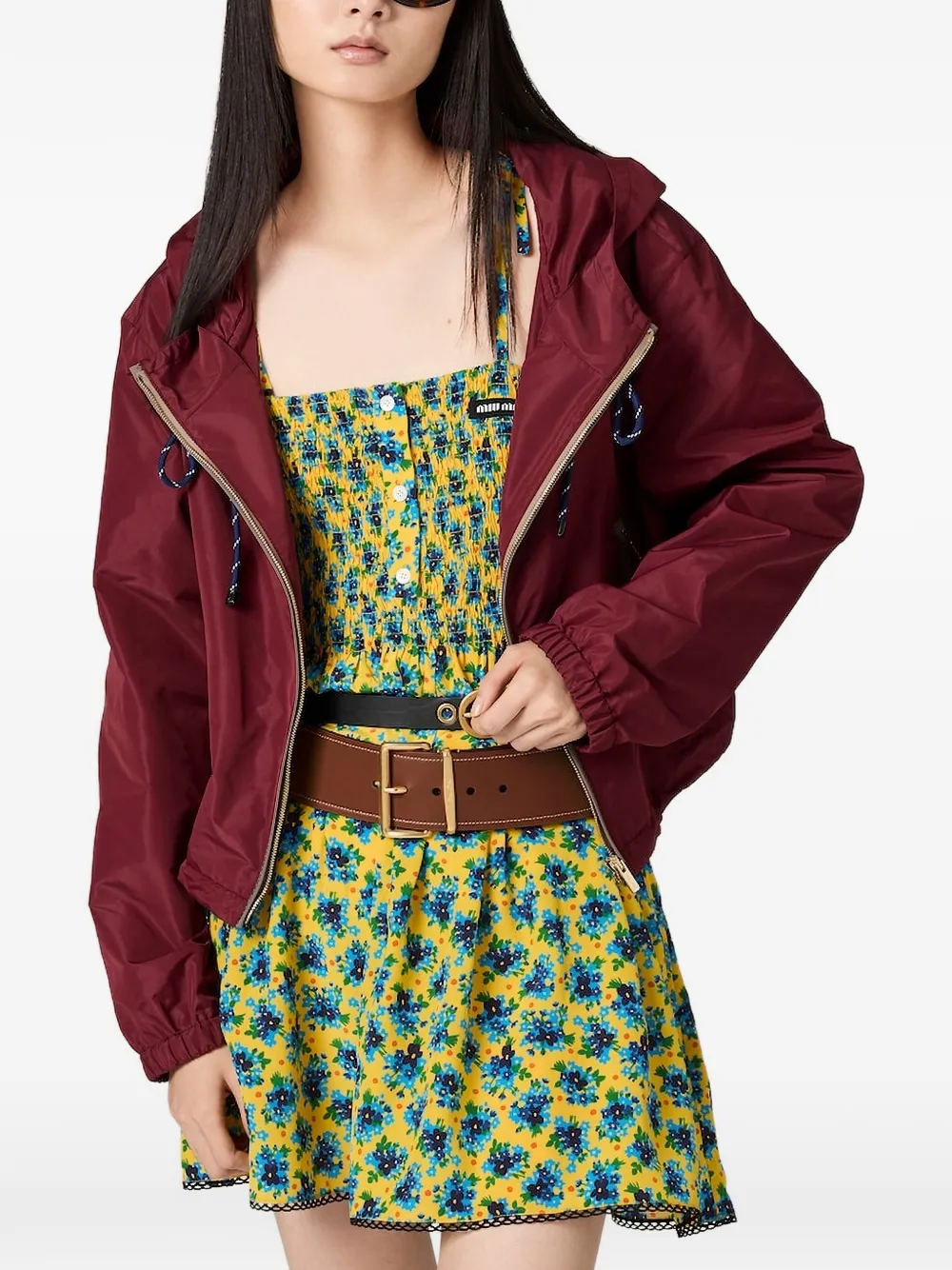 Miu Gelaagde jurk met bloemen Geel
