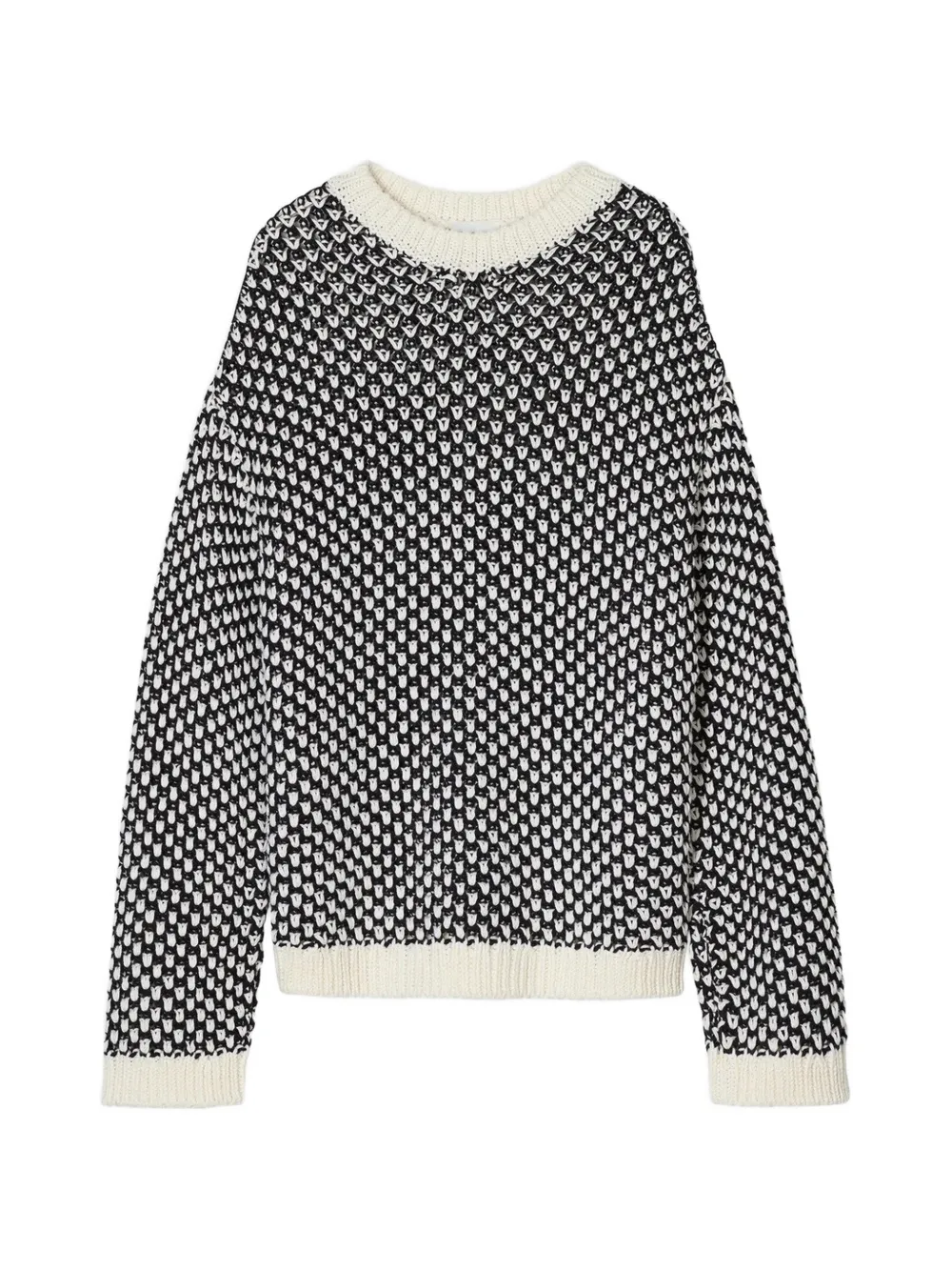 Closed crew-neck patterned sweater - Bianco