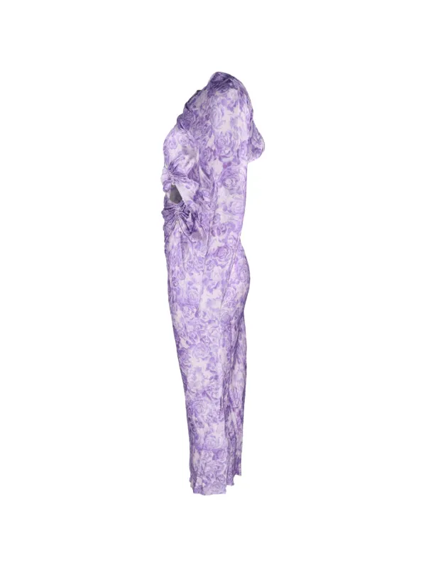 ganni purple floral dress GANNI Purple Sheer Flower Dress