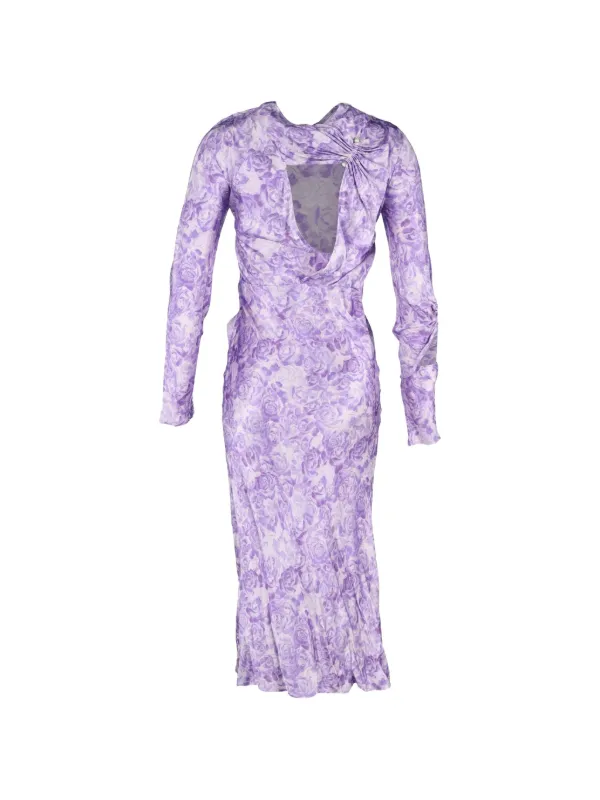 ganni purple floral dress Ganni Floral-print Pliss-georgette Midi Dress In Lavender