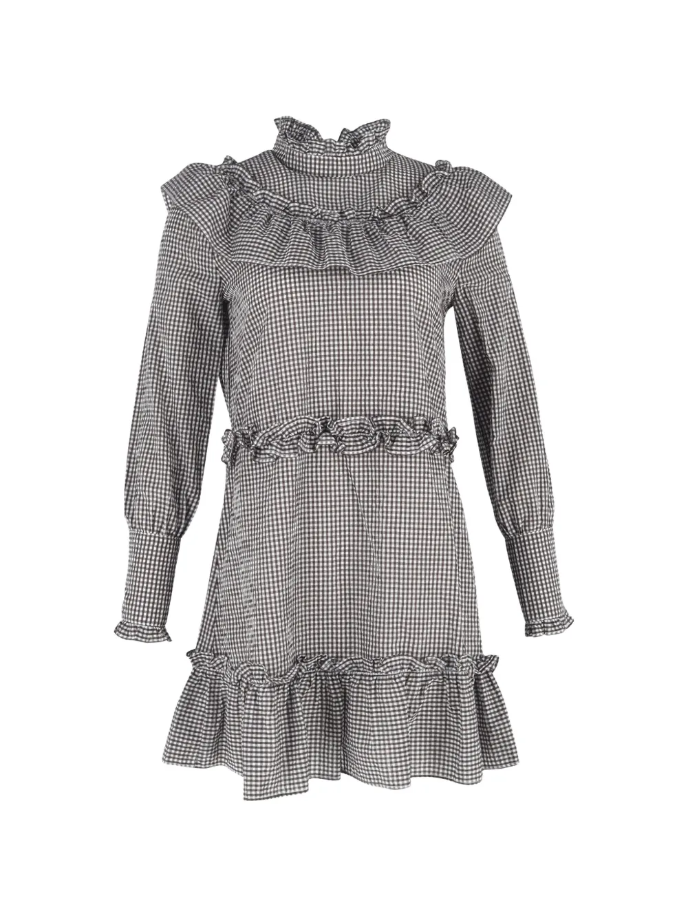 GANNI gingham ruffled mini dress - Grigio