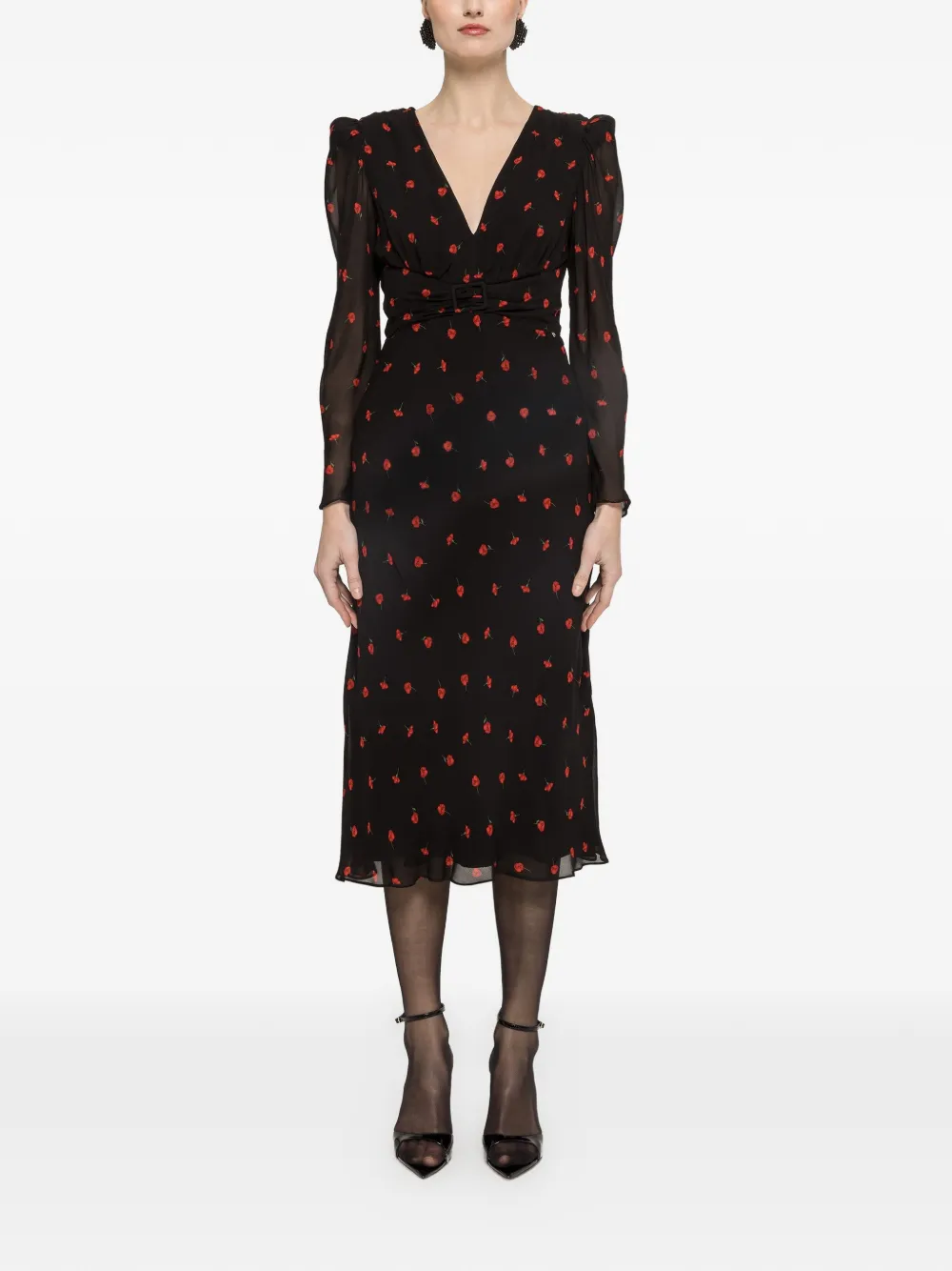 NISSA printed midi dress - Schwarz