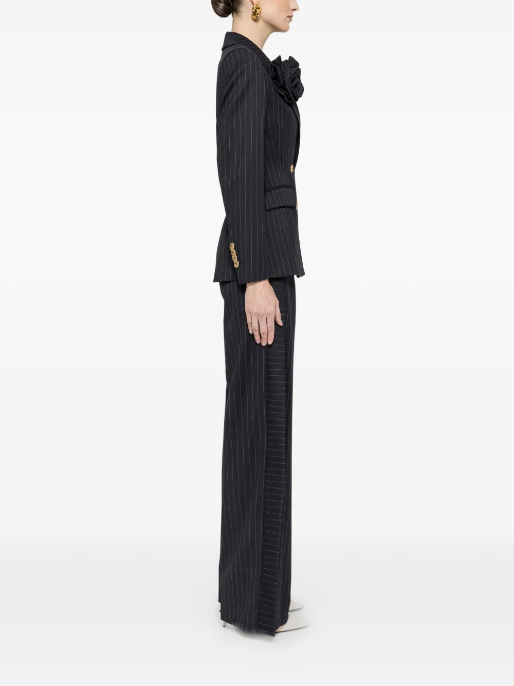  Nissa Floral Applique Pinstripe Blazer - Blue 