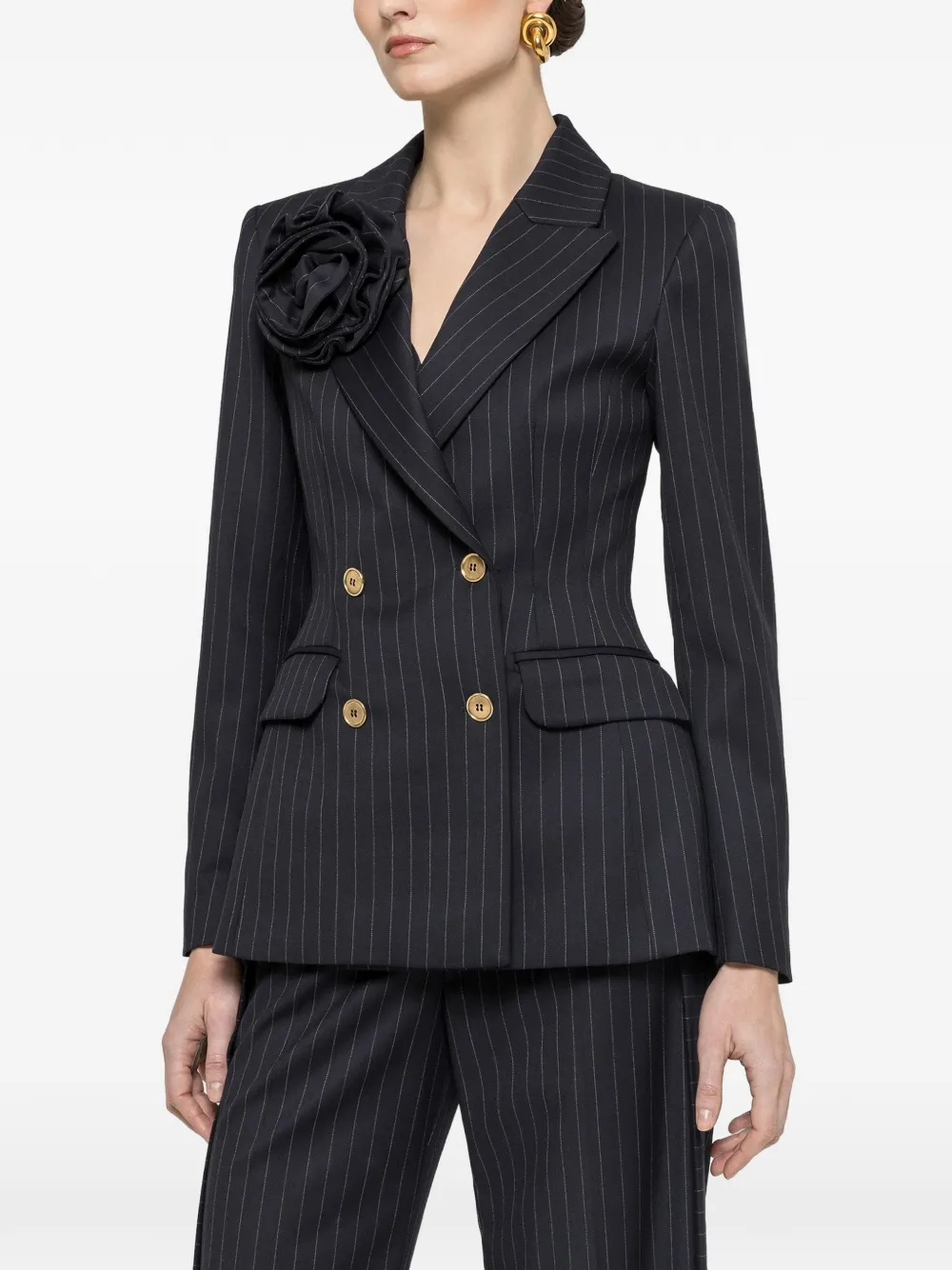 NISSA floral applique pinstripe blazer - Blu