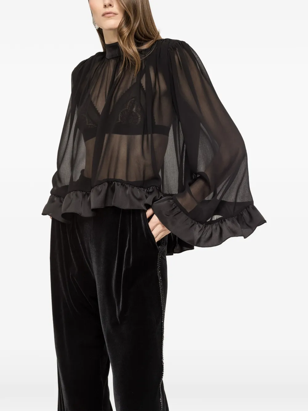 NISSA Top con ruches - Nero