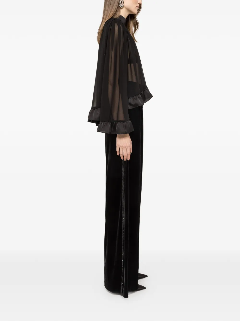  Nissa Ruffle-trim Chiffon Top - Black 