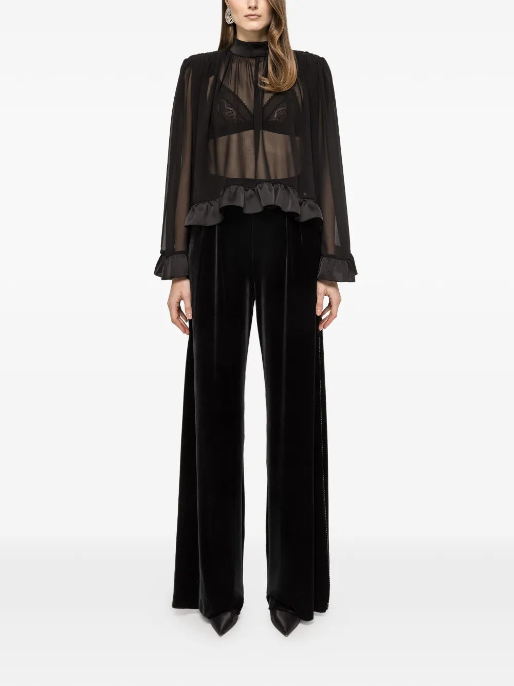  Nissa Ruffle-trim Chiffon Top - Black 