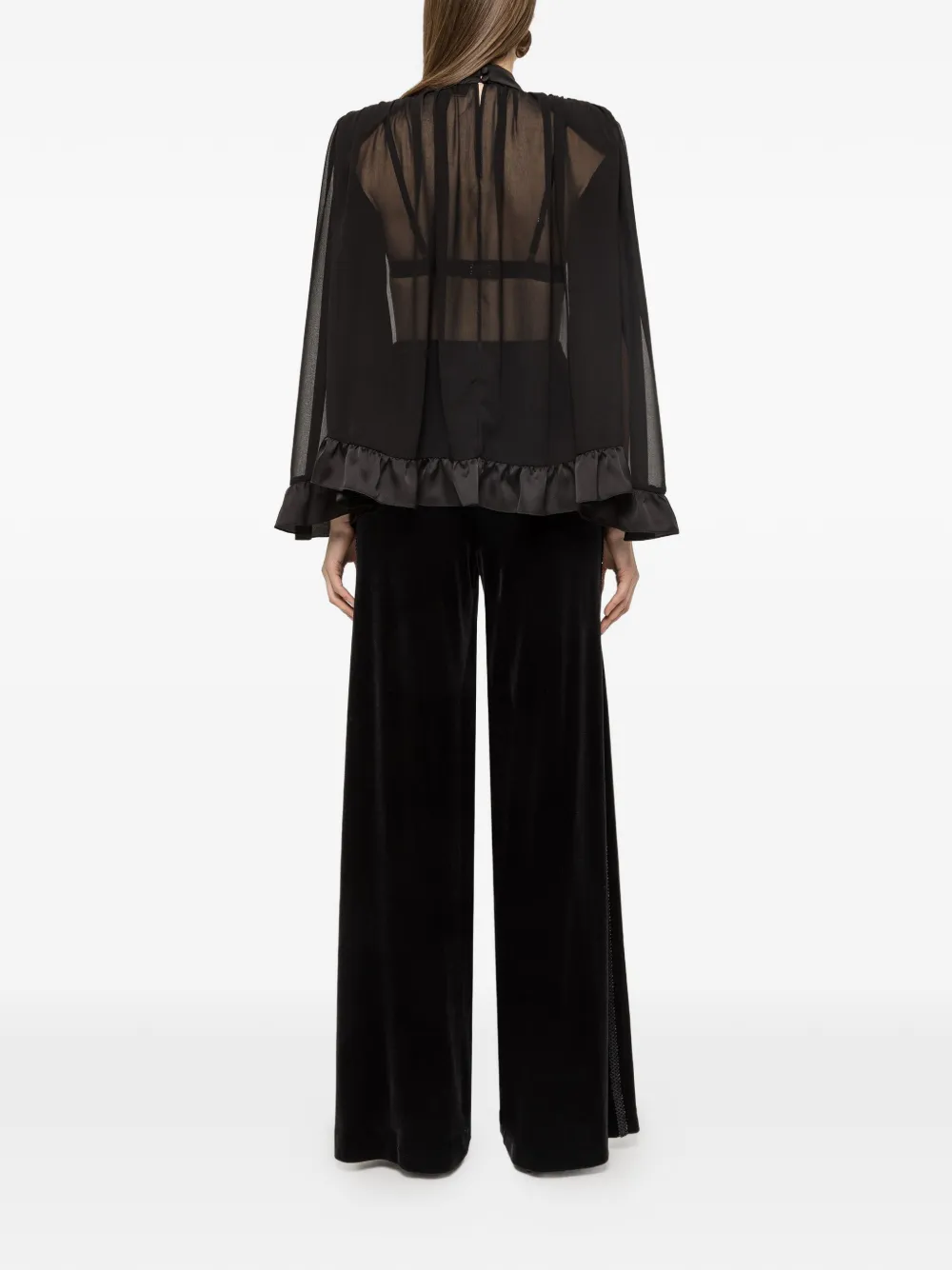 NISSA Chiffon top met ruches Zwart