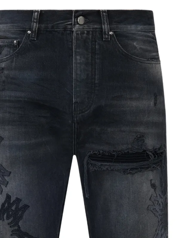 amiri ダメージボーダー　macra AMIRI Ma Quad distressed-effect Jeans | Black | FARFETCH