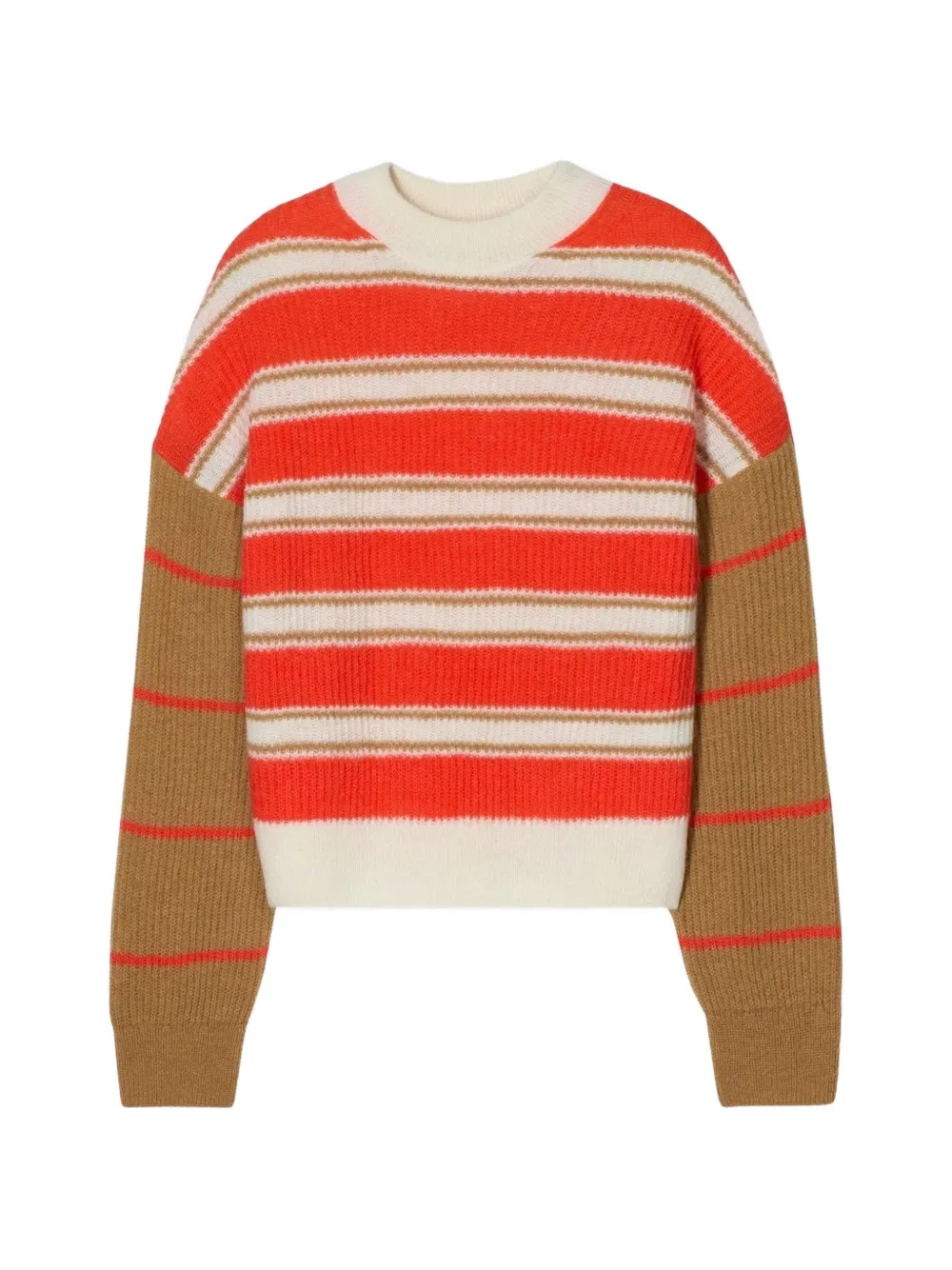 Closed crew-neck striped sweater - Marrone