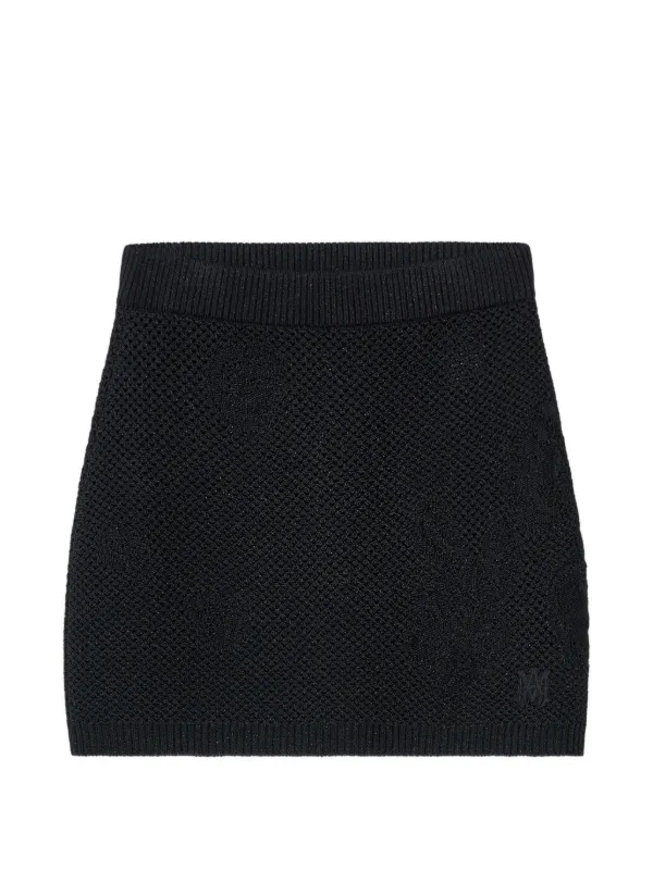 Amiri Floral Crochet Mini Skirt in Black