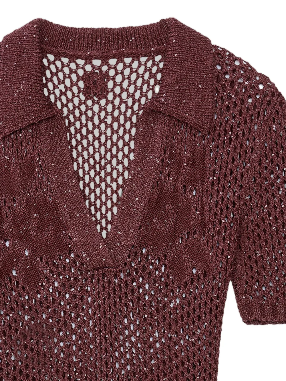  Amiri Floral Crochet Polo Top - Brown 
