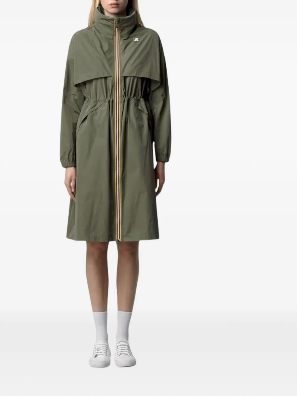  K-way Aube Memory Touch Drawstring Panelled Coat - Green 
