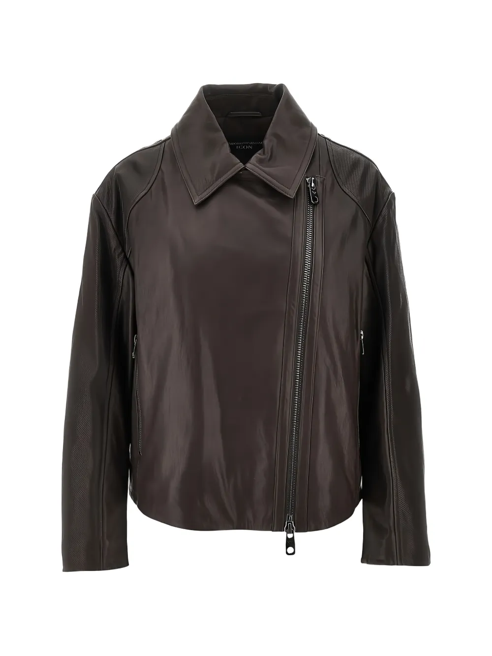 Emporio Armani asymmetric-zipper leather jacket - Marrone