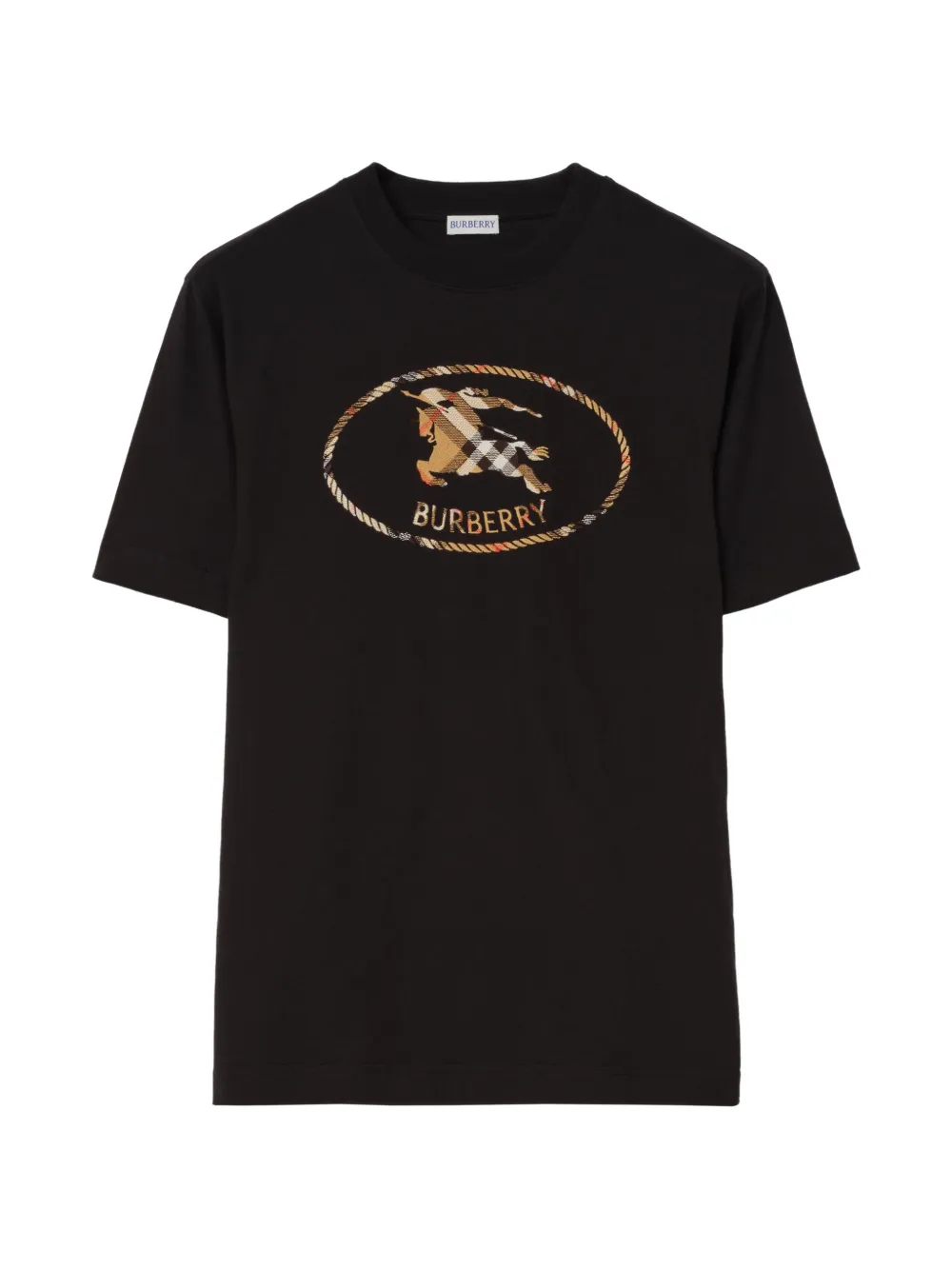 Burberry Check katoenen T-shirt met logo Zwart