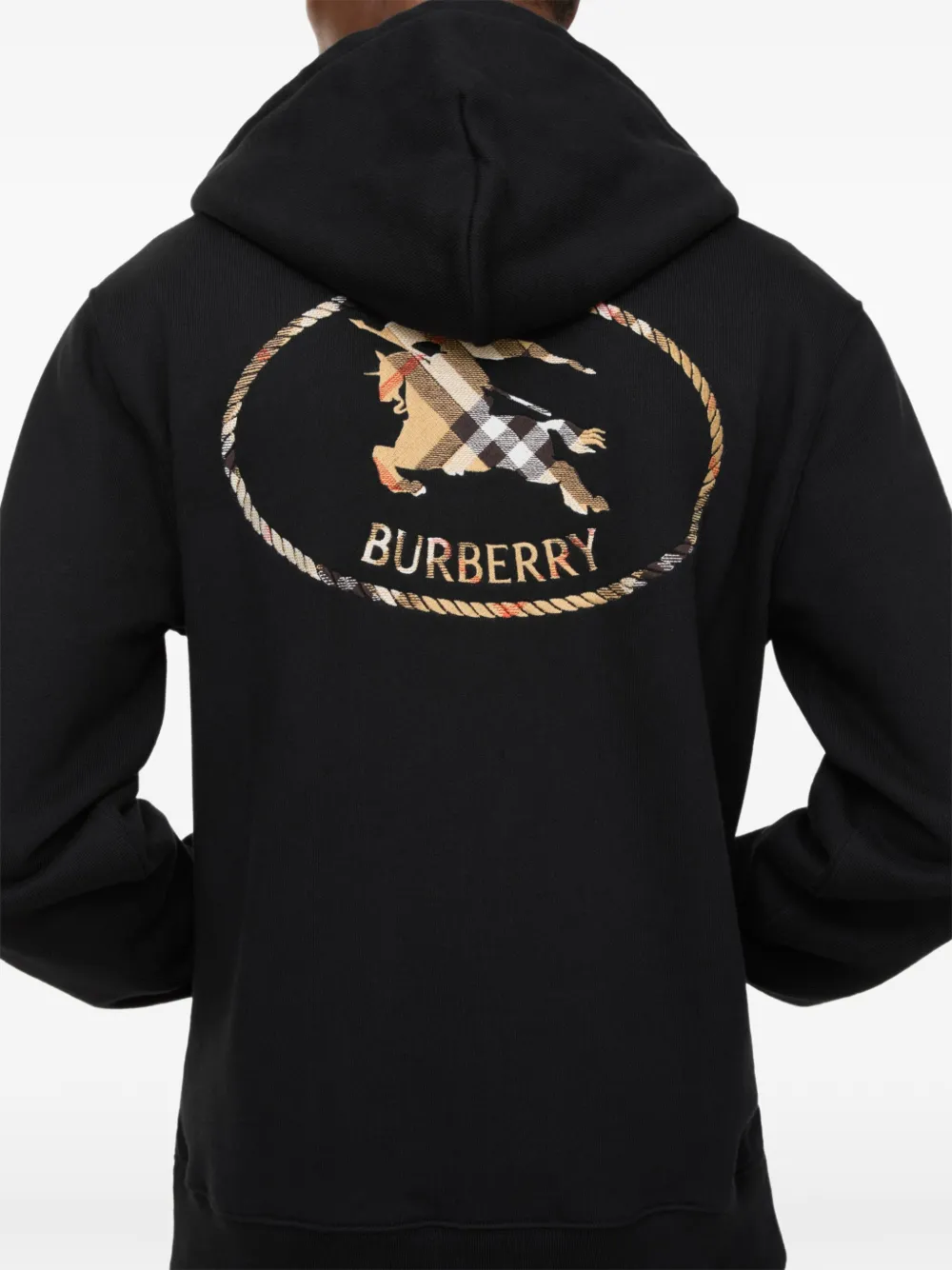 Burberry Check Knight Stamp Cotton Zip Hoodie | Black | FARFETCH GE