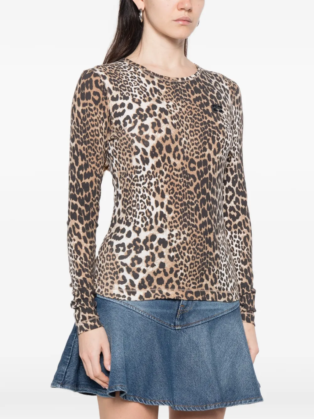 Ribbed Leopard-Print T-Shirt