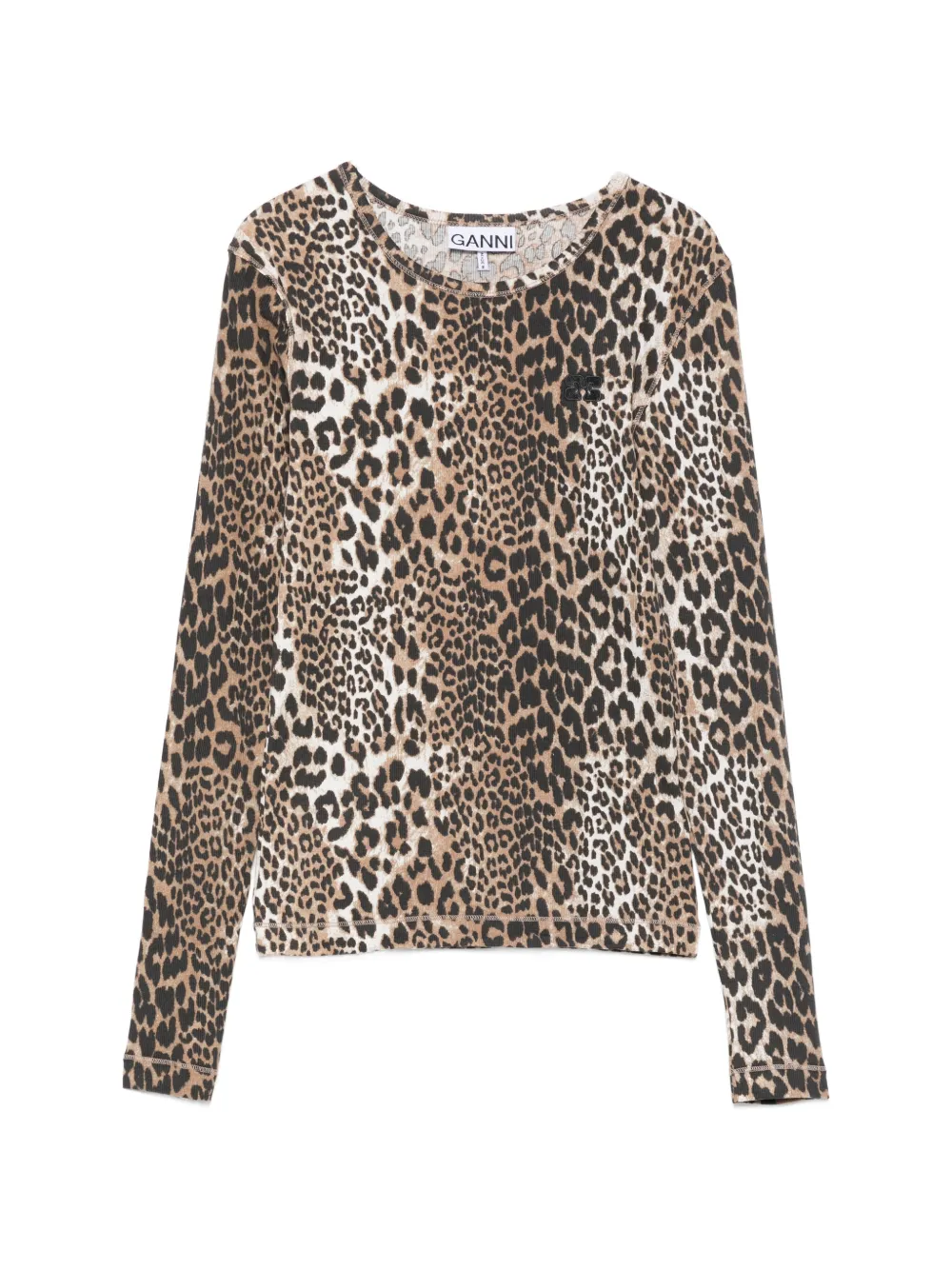 GANNI ribbed leopard-print T-shirt - Toni neutri