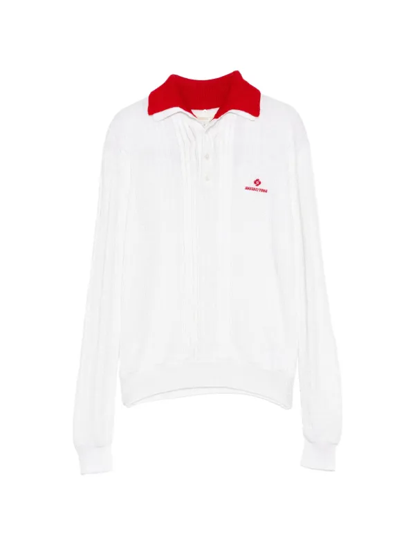 Shushu/Tong Contrast-collar Knitted Polo Top in White