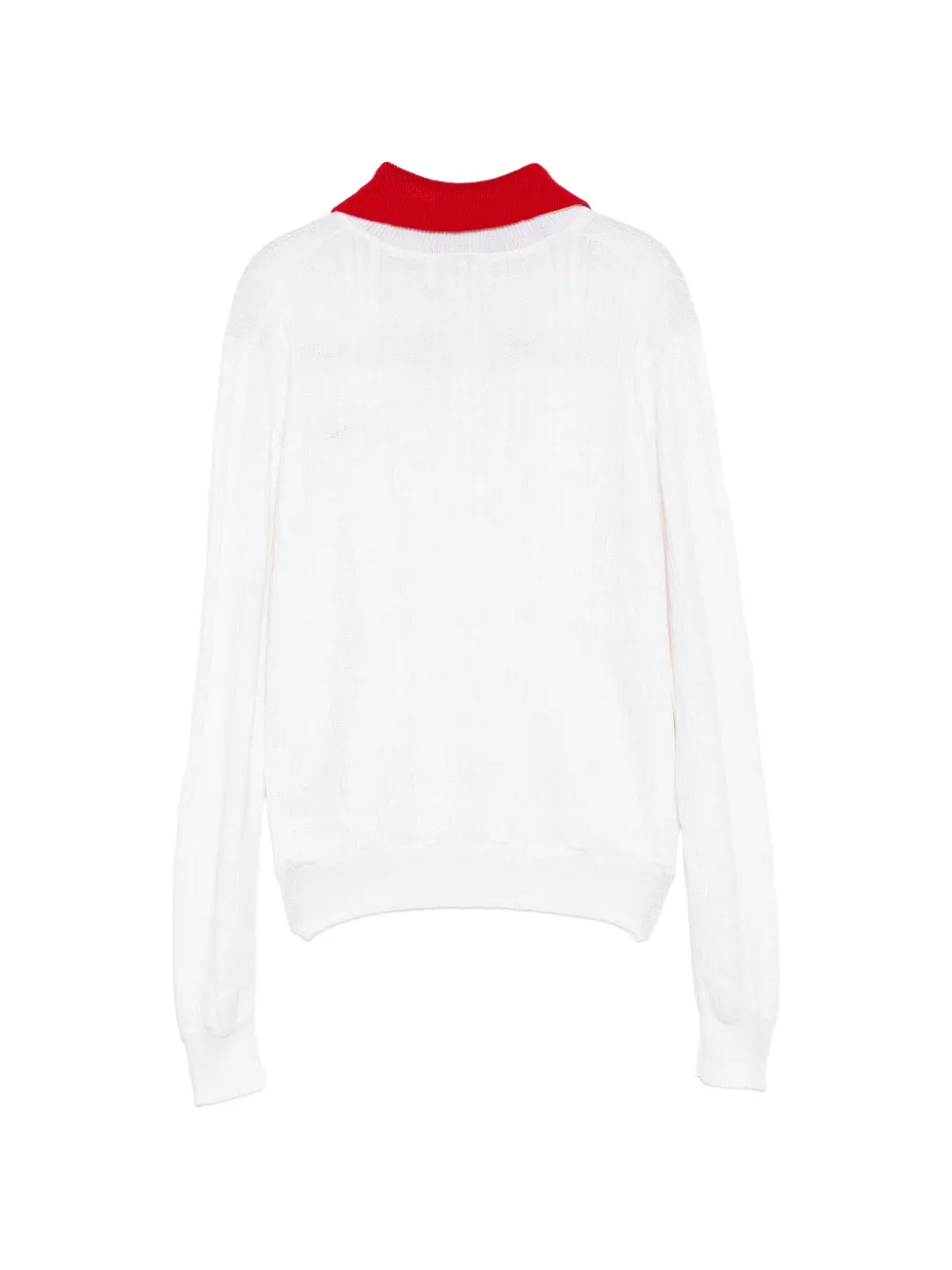 SHUSHU/TONG Contrast-collar Knitted Polo Top in White, view 2
