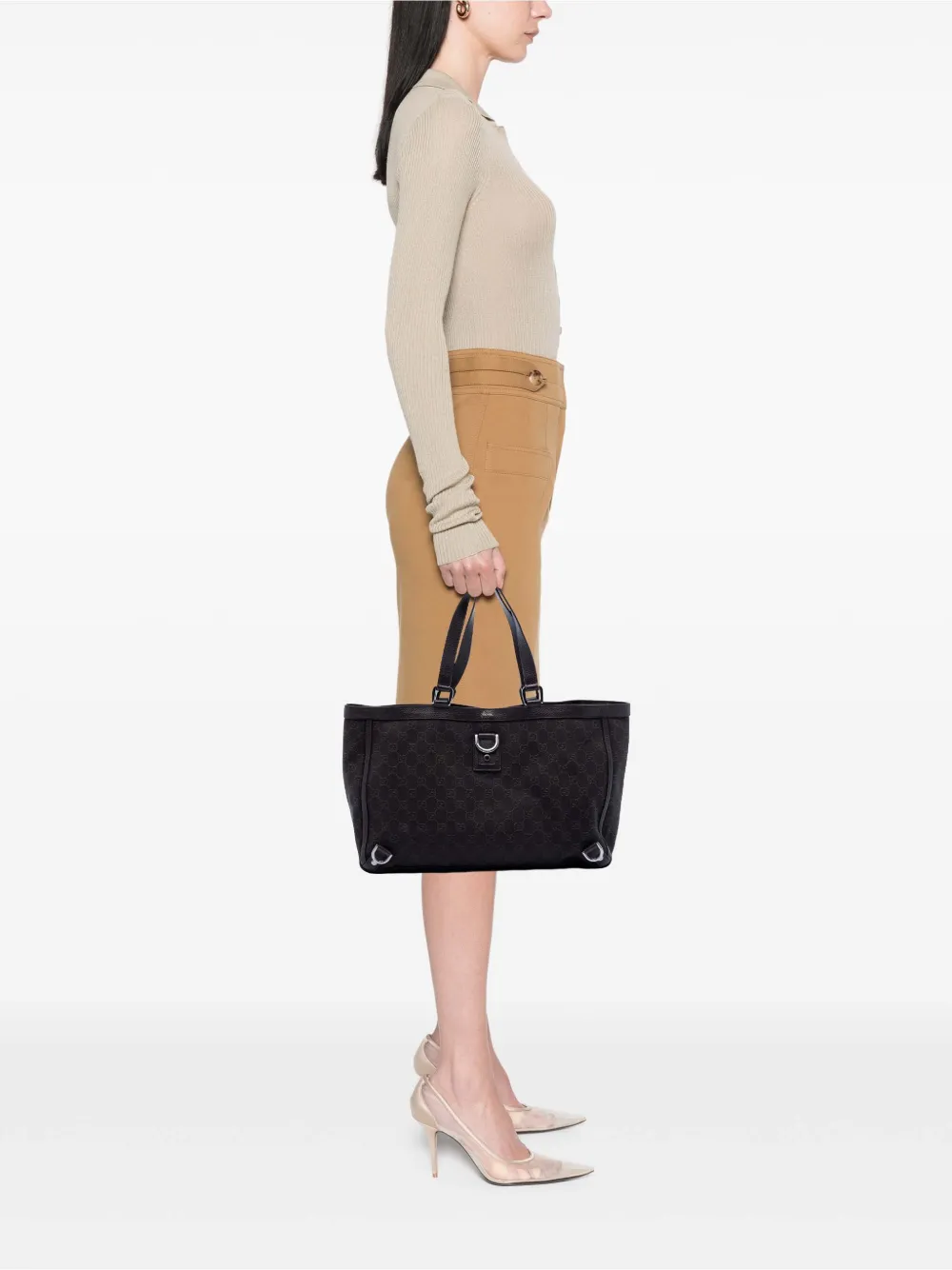  Gucci Pre-owned 2016-2025 Gg Denim Abbey D Ring Tote Bag - Brown 