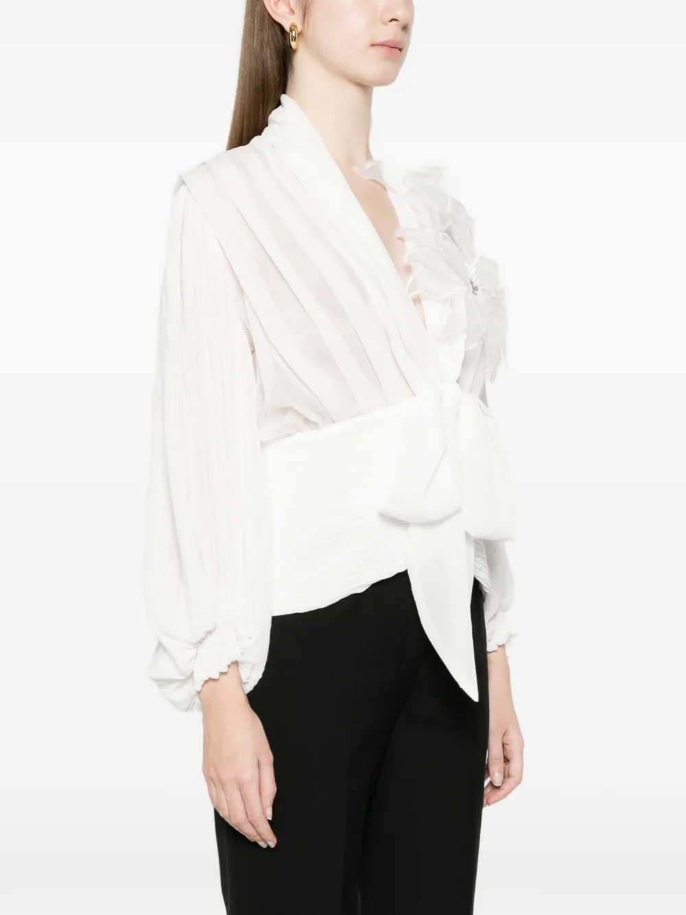  Babylone Paris Floral-appliqué Blouse - White 