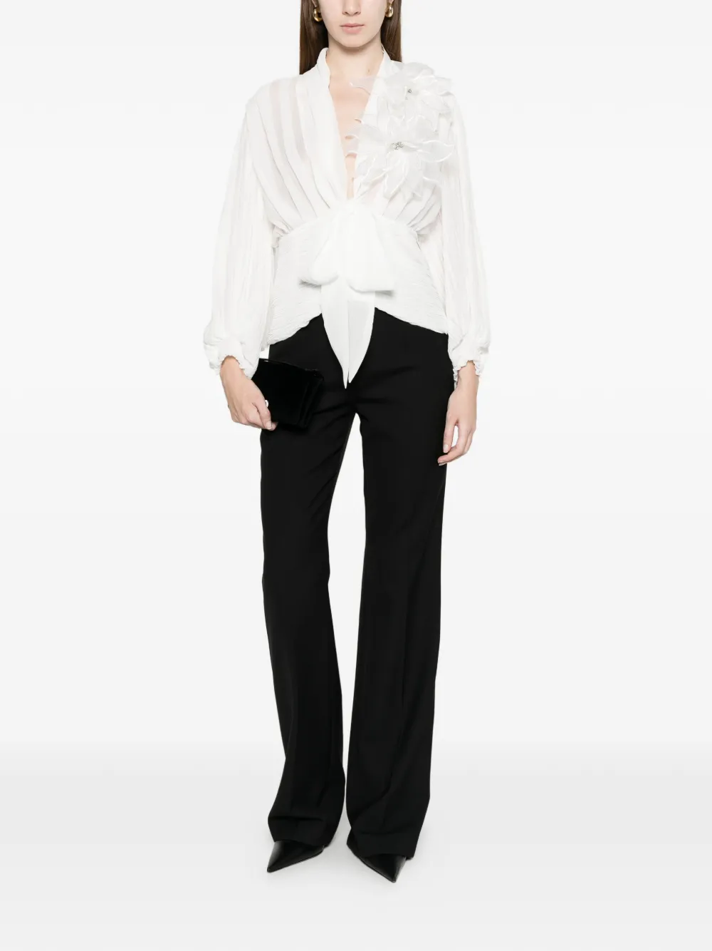  Babylone Paris Floral-appliqué Blouse - White 