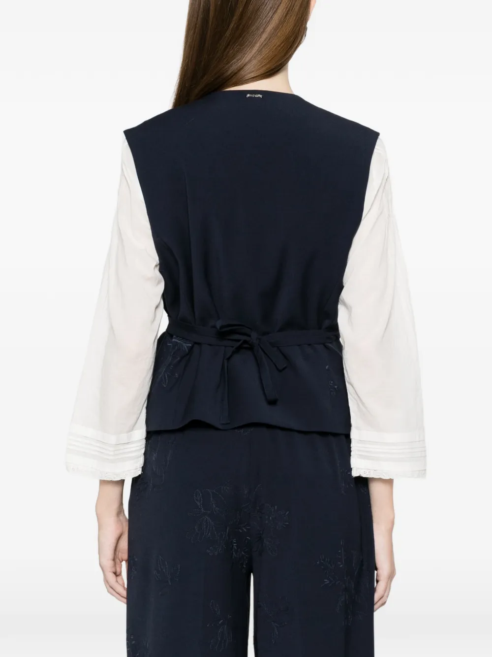 TWINSET Gilet met riem en borduurwerk Blauw