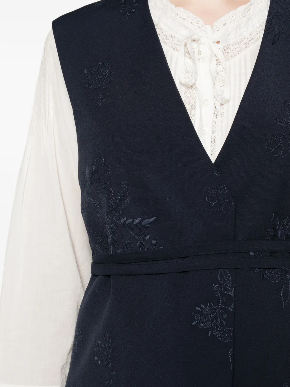 TWINSET Gilet met riem en borduurwerk Blauw