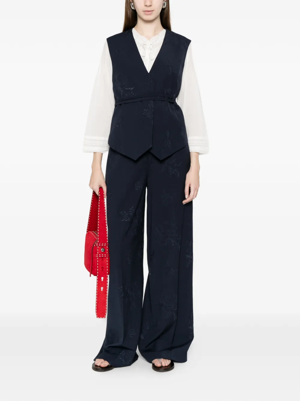TWINSET Gilet met riem en borduurwerk Blauw