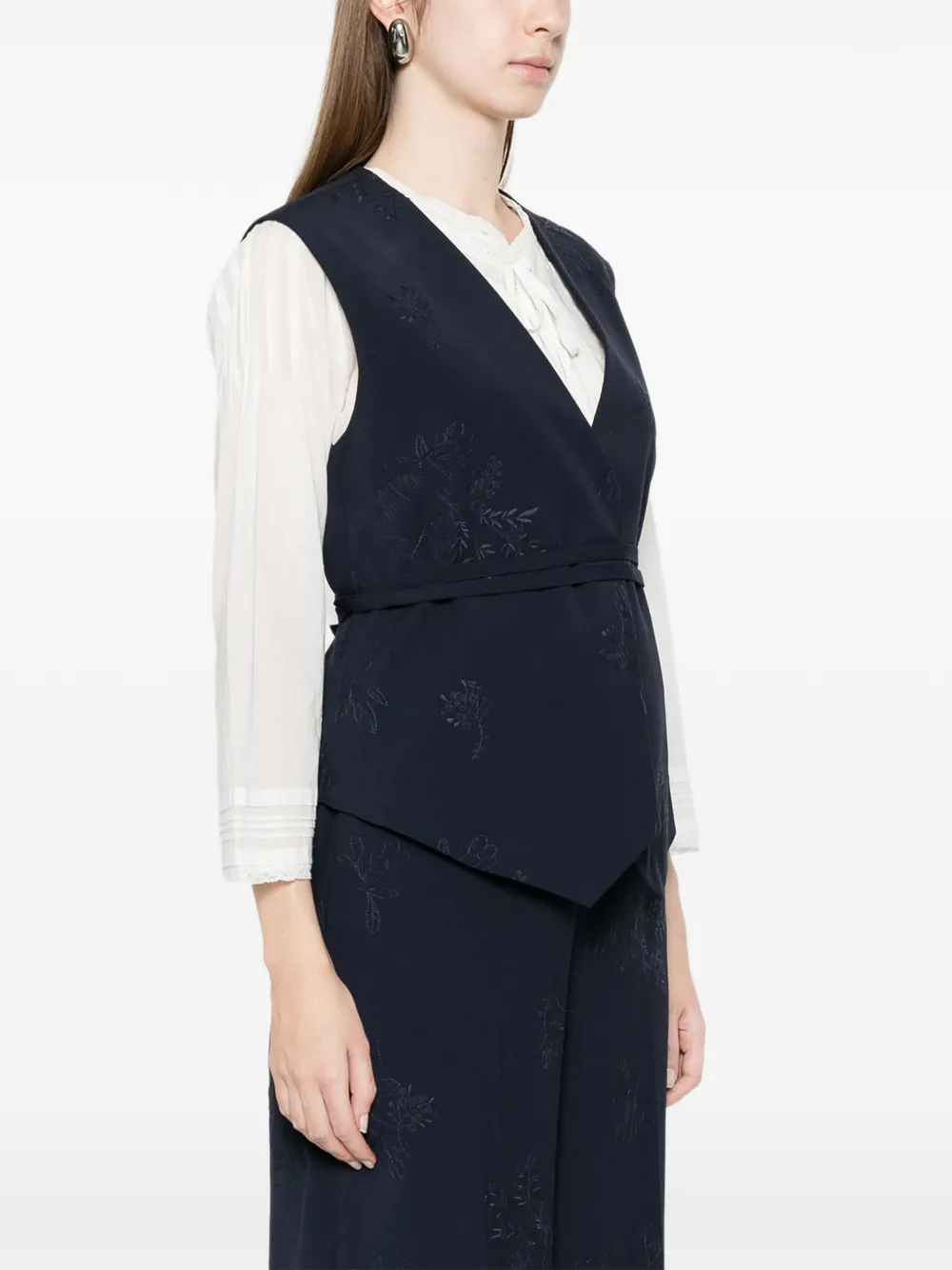 TWINSET Gilet met riem en borduurwerk Blauw