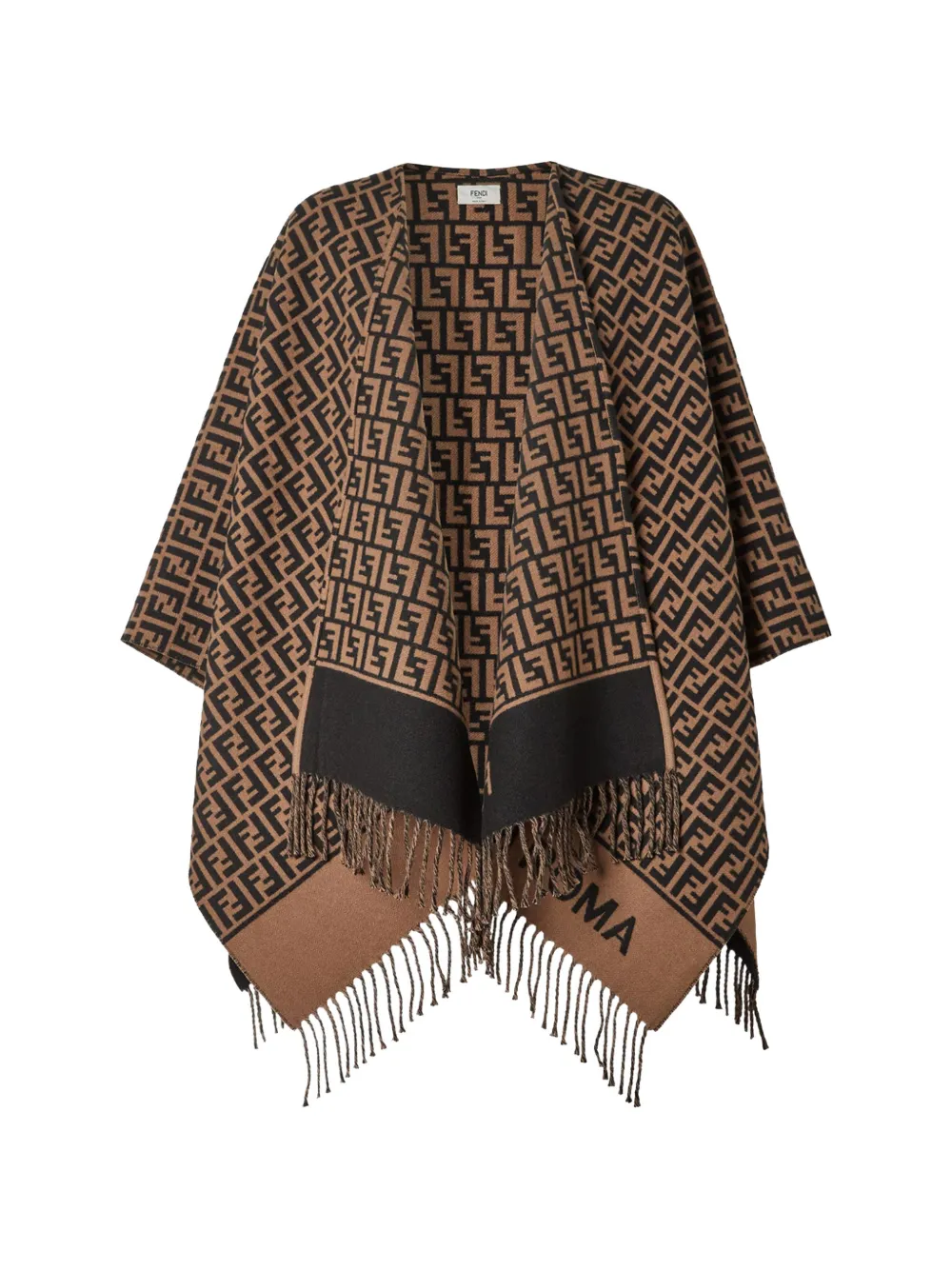 FENDI FF-motif fringed poncho - Marrone