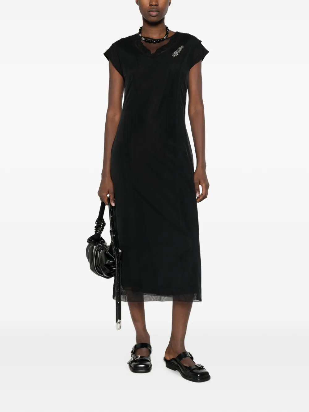 Simone Rocha Crystal-embellished Lace-trim Midi Dress in Black, view 2