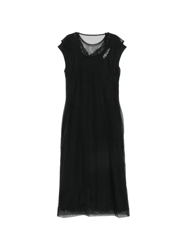 Simone Rocha Crystal-embellished Lace-trim Midi Dress in Black