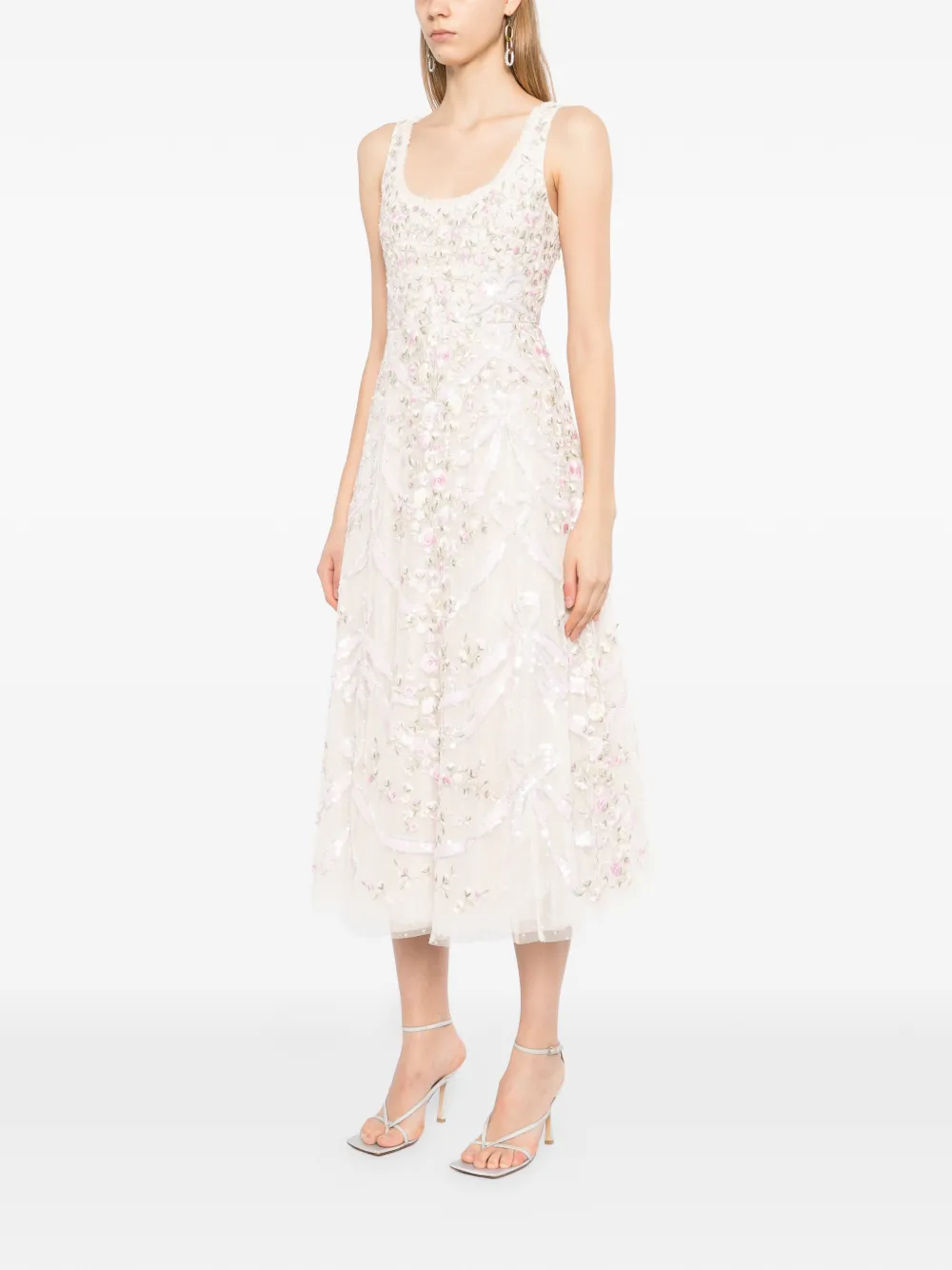  Needle & Thread Floral-embroidered Dress - Neutrals 