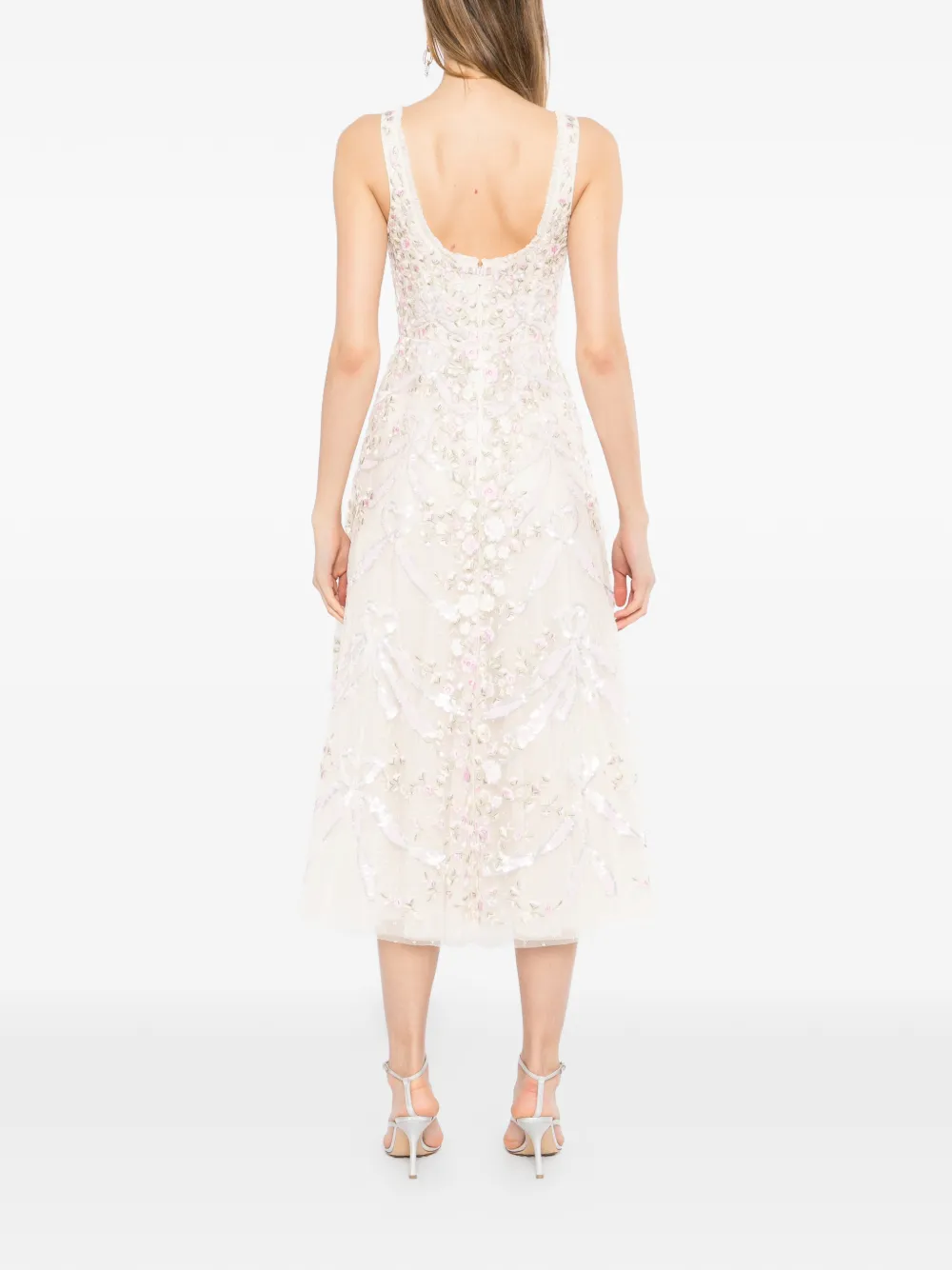 Needle & Thread Jurk met geborduurde bloemen Beige