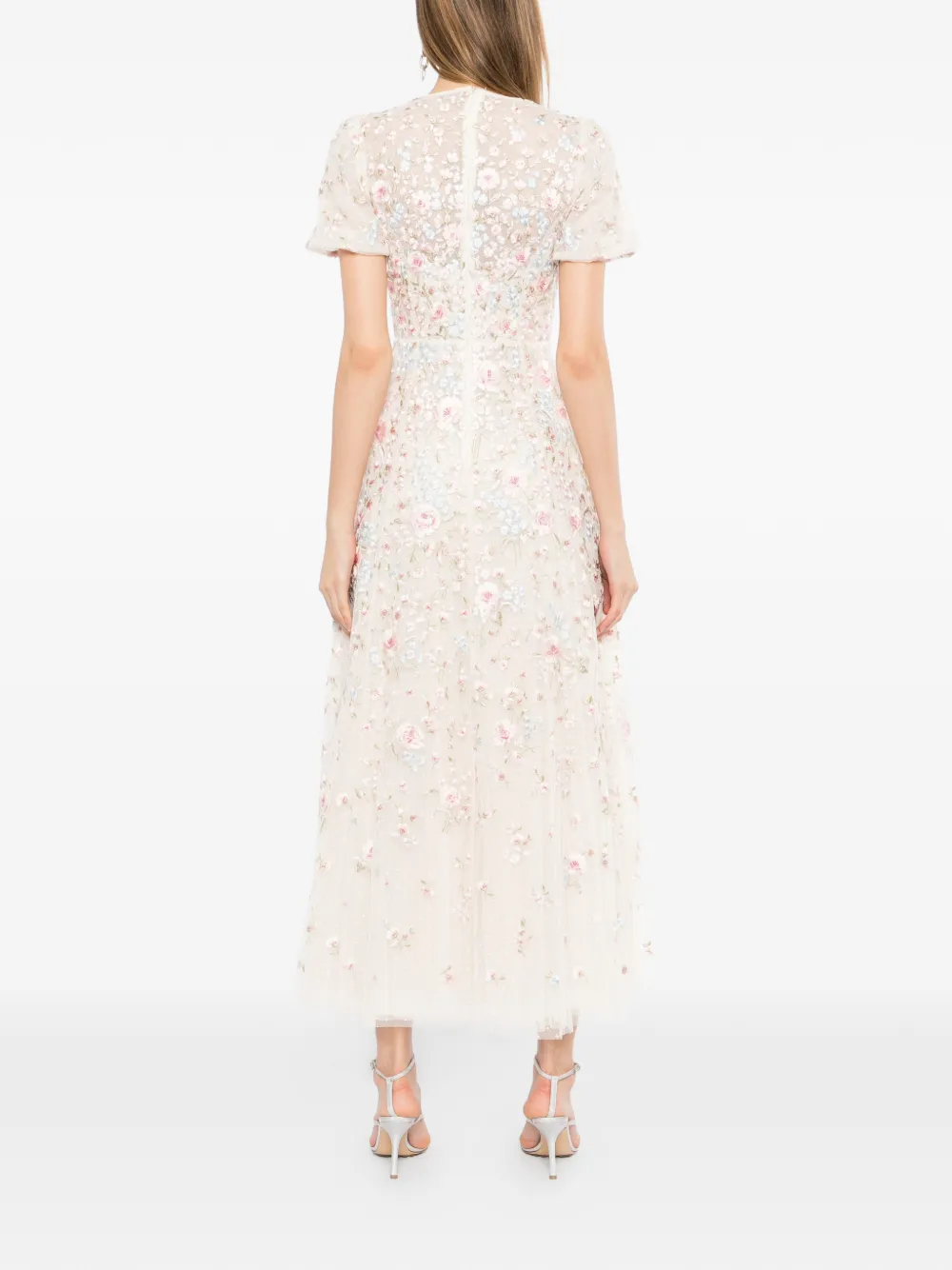 Needle & Thread Jurk met geborduurde bloemen Beige