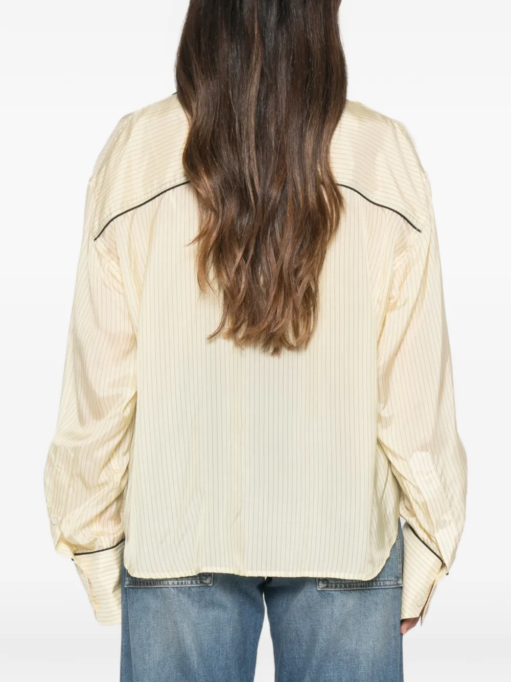 Plan C Gestreepte blouse met afwerking Geel