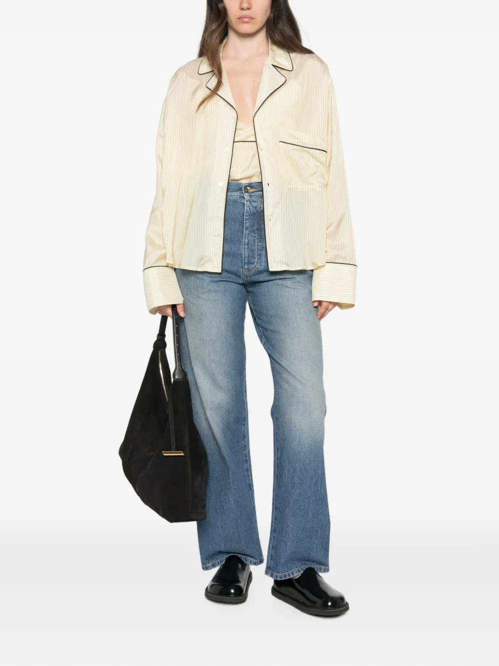 Plan C Gestreepte blouse met afwerking Geel