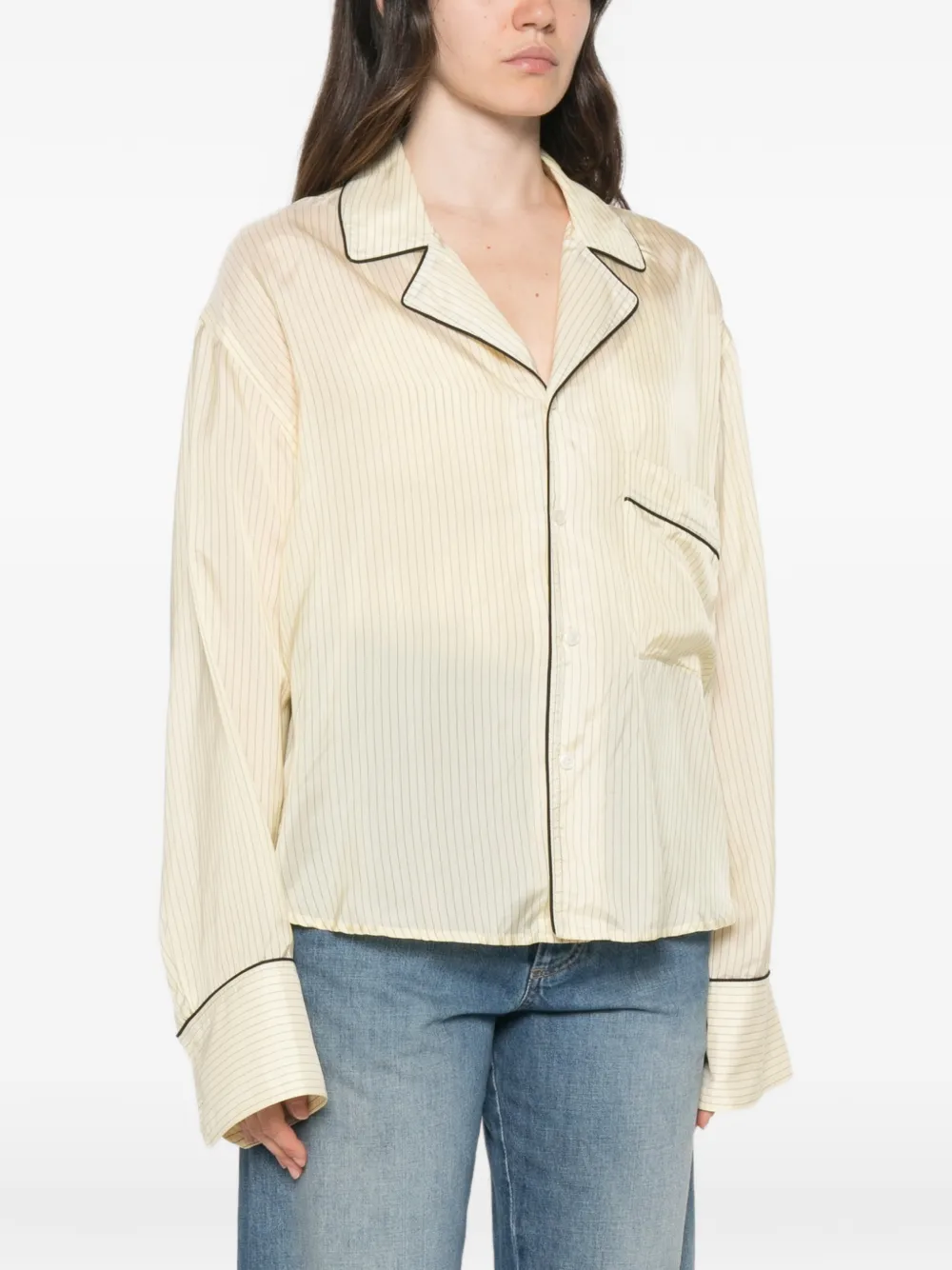 Plan C Gestreepte blouse met afwerking Geel