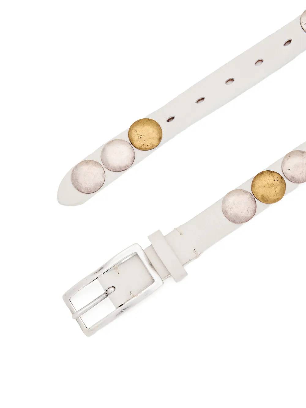  Reptile's House Round Studs Buckle Leather Belt - White 