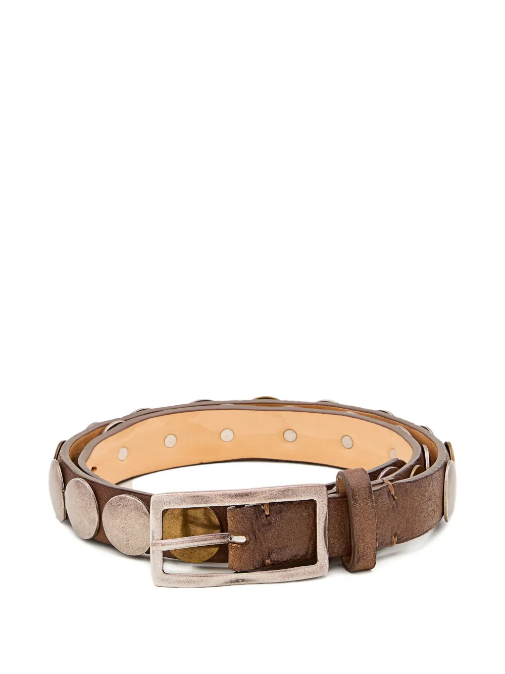 Reptile's House rectangular buckle studded leather belt - Marrone